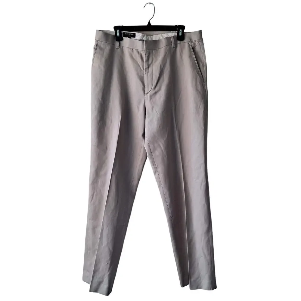 Banana Republic Tailored Linen Blend Trousers Dress Pants Khaki Mens Size 36x32